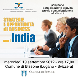 Seminario: “strategie e opportunità di business con l’India” (Bissone, CH, 19 settembre)
